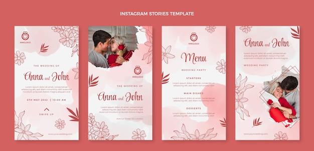 Vector watercolor hand drawn wedding instagram stories