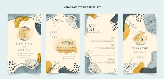 Watercolor hand drawn wedding instagram stories