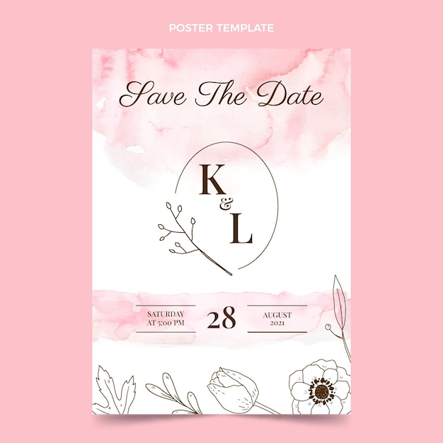 Vector watercolor hand drawn wedding poster