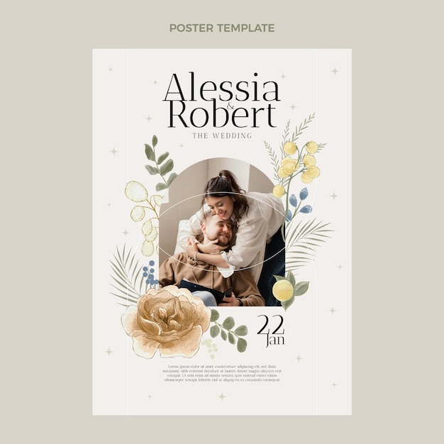 Vector watercolor hand drawn wedding poster