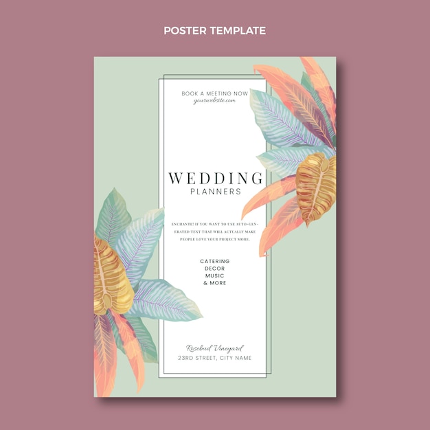 Vector watercolor hand drawn wedding poster