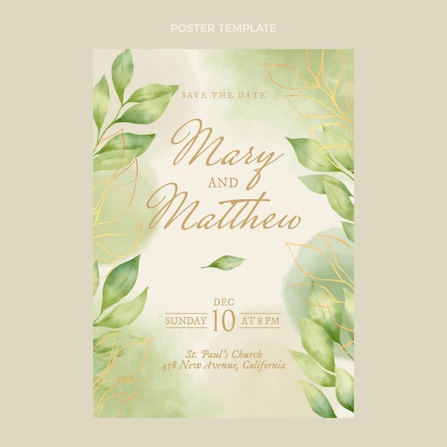 Vector watercolor hand drawn wedding poster