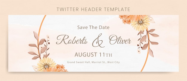 Watercolor hand drawn wedding twitter header