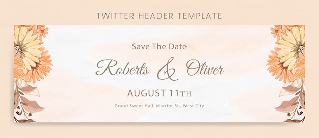 Vector watercolor hand drawn wedding twitter header