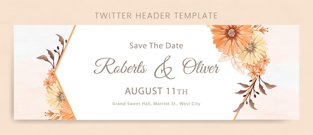 Watercolor hand drawn wedding twitter header