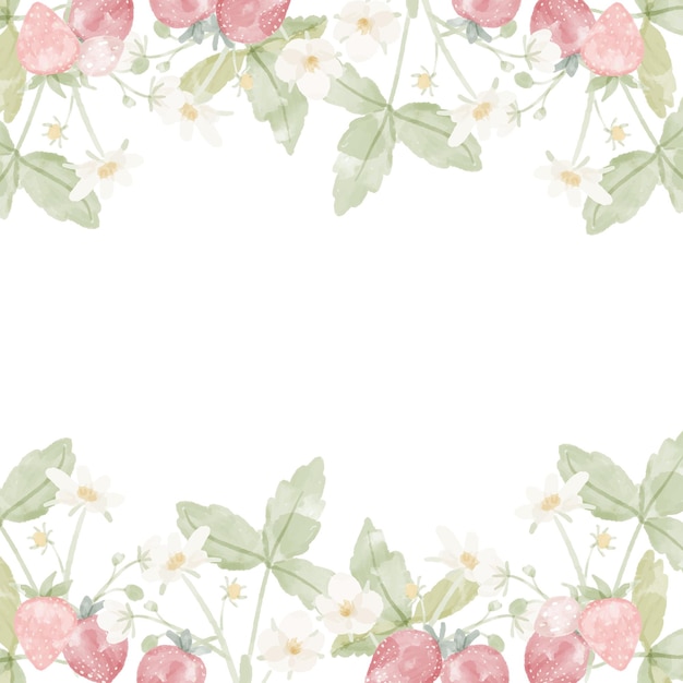 Watercolor hand drawn wild strawberry square background