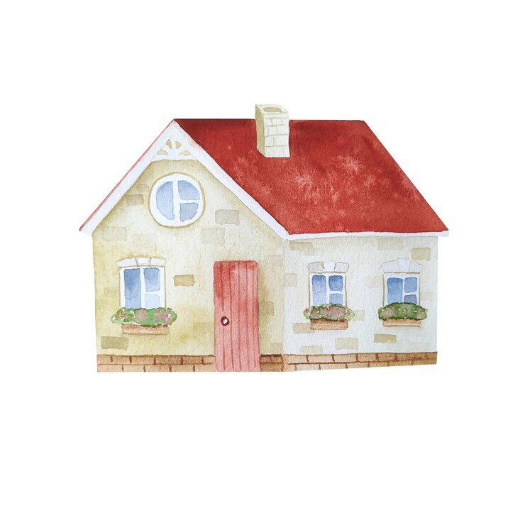 Watercolor hand painted house illustration