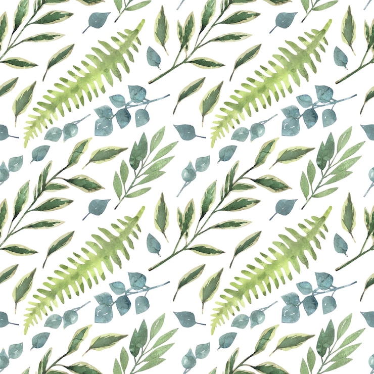 Vector watercolor hand painted seamless pattern with garden greenery branches.