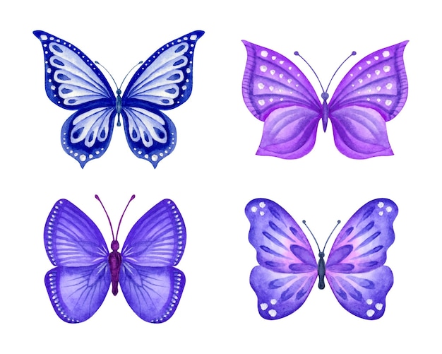 Collezione di set di farfalle primaverili dipinte a mano ad acquerello