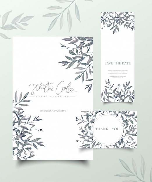 Vector watercolor hand painting leaves, invitation card.