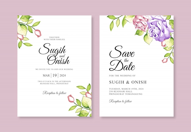 Watercolor hand painting for a simple wedding invitation card template