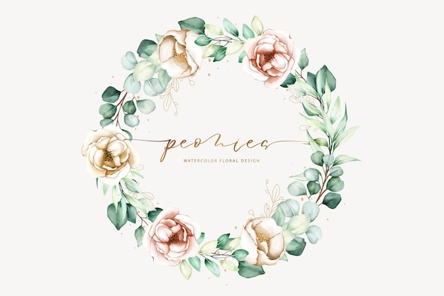 Watercolor hand painting wreath of peony