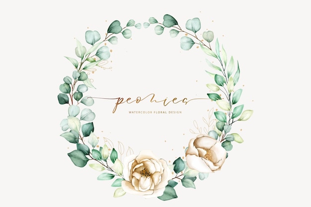 Vector watercolor hand painting wreath of peony