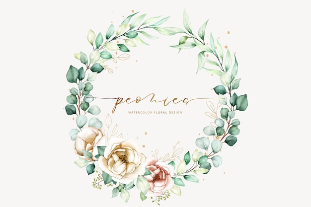 Watercolor hand painting wreath of peony