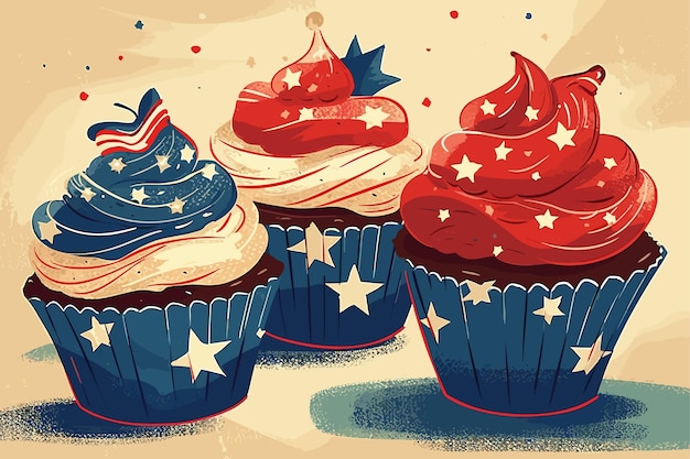 Вектор Акварель ручной работы иллюстрация декор ко дню независимости сша кекс сладости мороженое