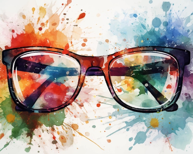 Watercolor handpainting sketch fashion set of glasses isolated elements icon design watercolor