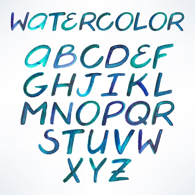 Vector watercolor handwritten blue alphabet letters