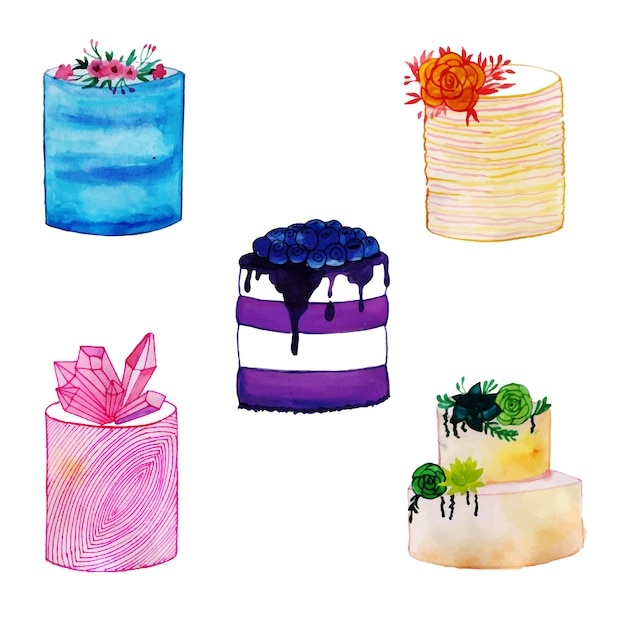 Watercolor Happy Birthday and Anniversary Cakes Collection