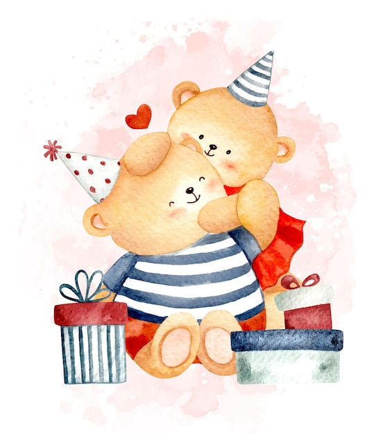 Orso di buon compleanno dell'acquerello