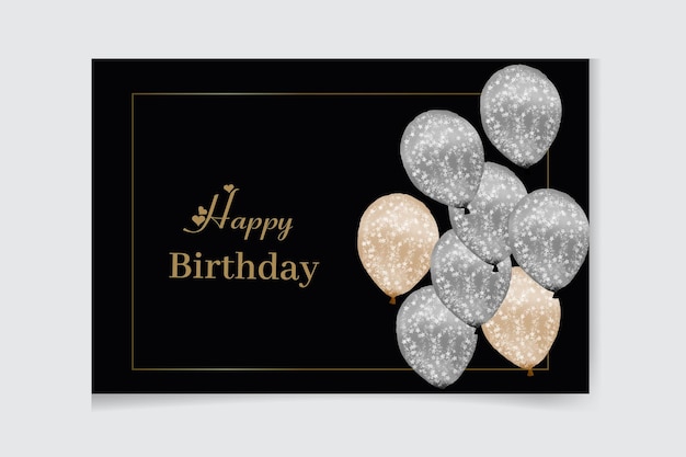 Vector watercolor happy birthday golden and silver balloons with confetti