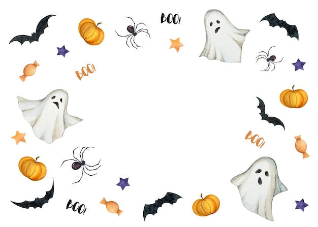 Watercolor happy halloween card isolated on a white background