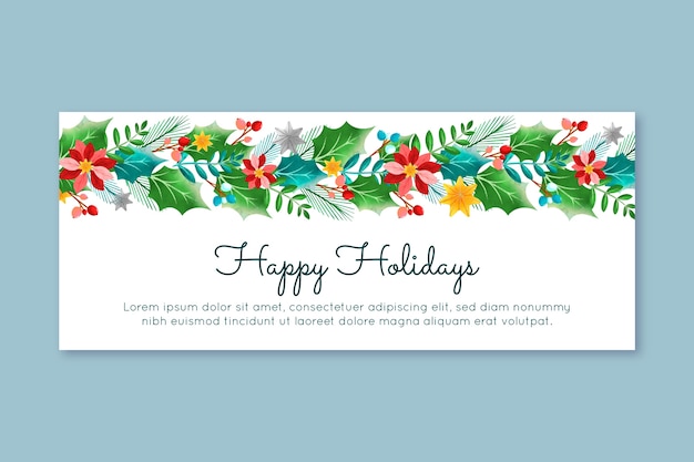 Watercolor happy holidays horizontal banner