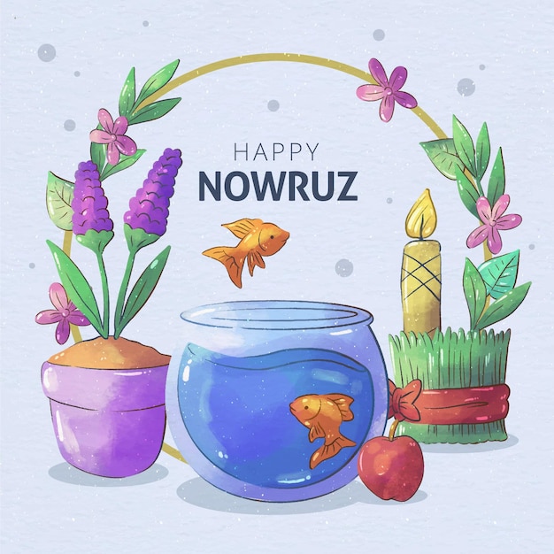 Watercolor happy nowruz celebration