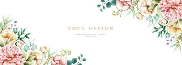 Watercolor hard drawn floral banner