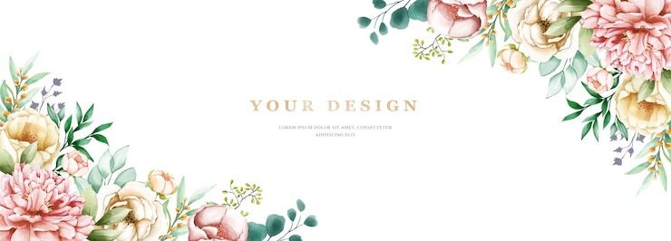 Vector watercolor hard drawn floral banner