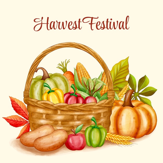 Vector watercolor harvest festival celebration illustration
