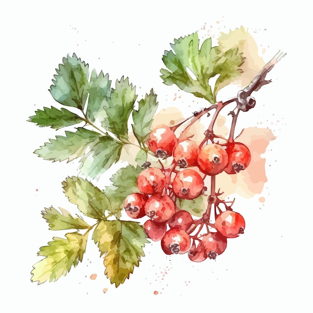 Watercolor hawthorn berries illustration Handdrawn illustration isolated on white background in boho style