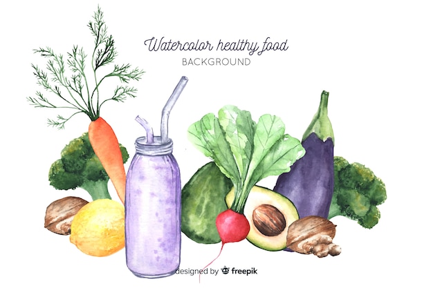Watercolor healthy food background