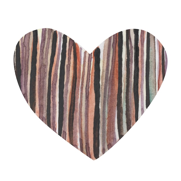 Vector watercolor heart in different uneven brownish stripes.