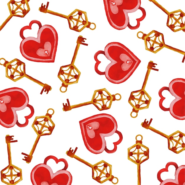 Акварель heart shape locks & keys background