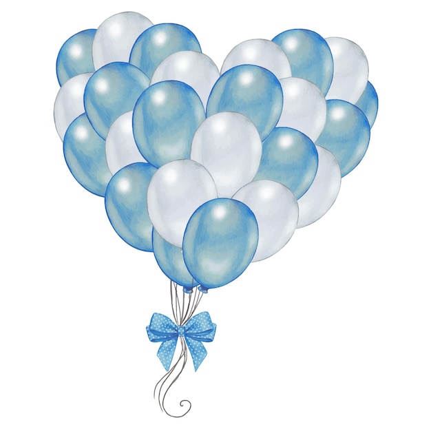 Vector watercolor heart shaped group of balloons