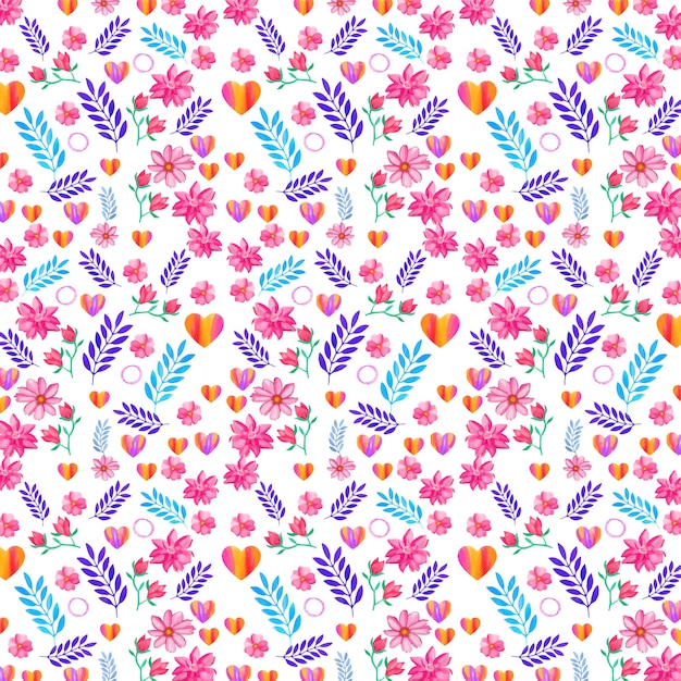 Watercolor heart with floral valentines seamless pattern