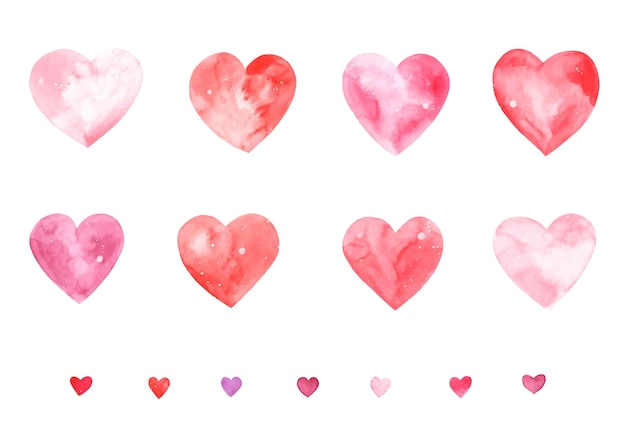 Vector watercolor hearts illustration pink hearts clipart