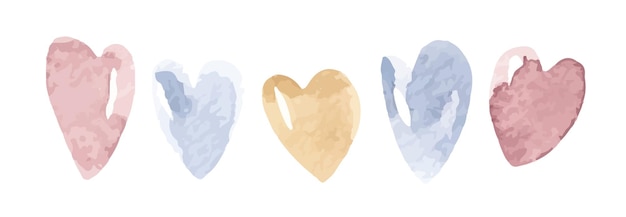 Watercolor hearts for kids illustration isolated on white