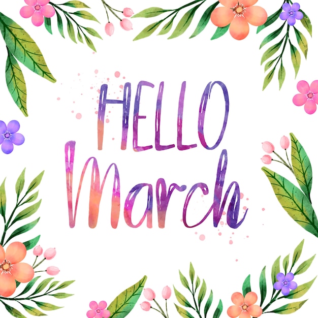 Watercolor hello march lettering