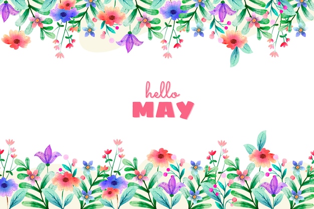 Watercolor hello may background and banner