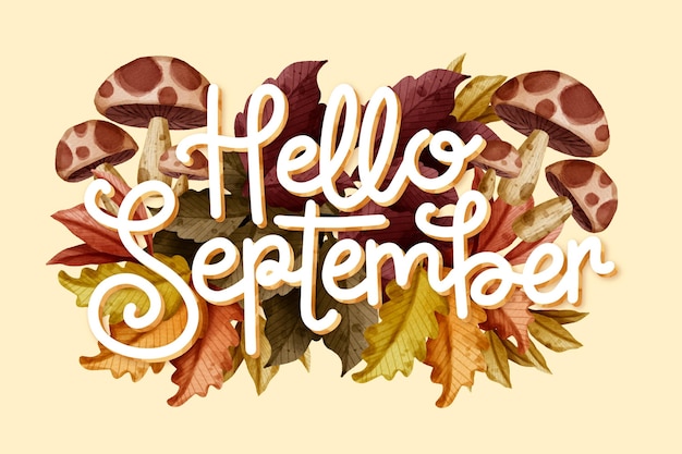 Watercolor hello september lettering