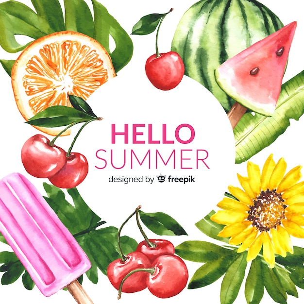 Vector watercolor hello summer background