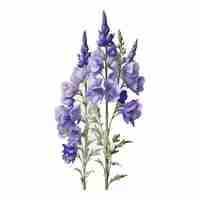 Vector watercolor highlander delphinium clipart editable white background