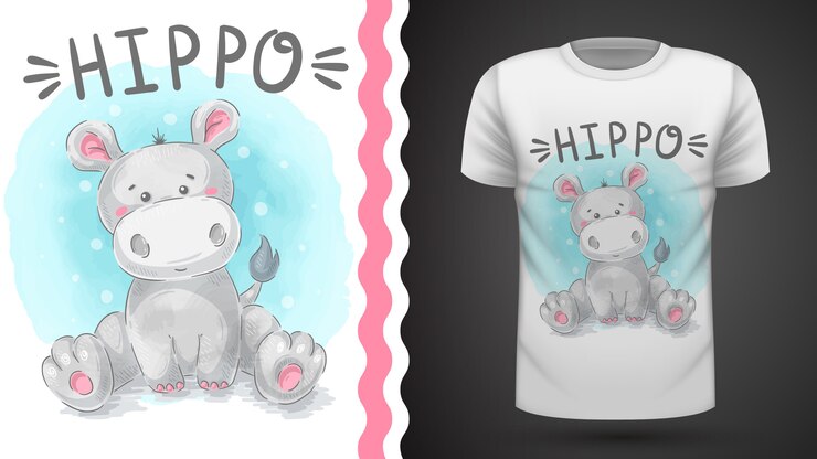 Watercolor hippo - idea for print t-shirt
