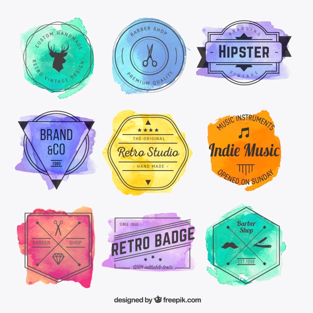 Vector watercolor hispter badges