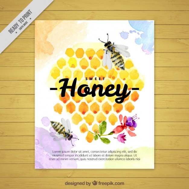 Vector watercolor hive with bees brochure