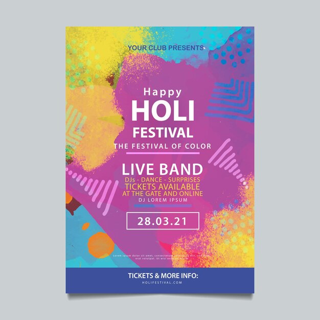 Vettore modello di poster del festival holi ad acquerello