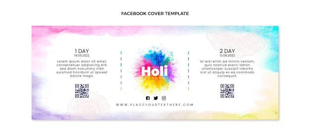 Vector watercolor holi social media cover template