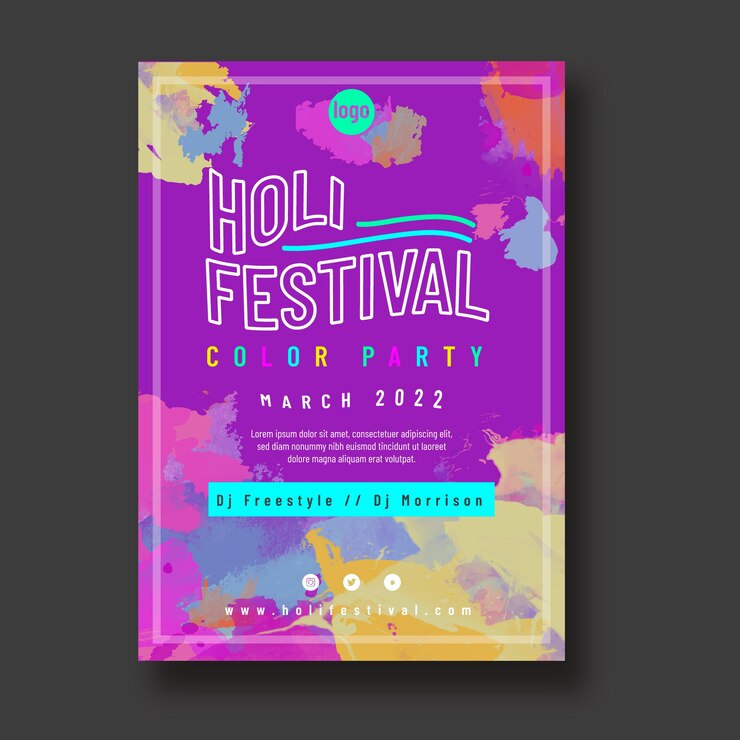 Vector 수채화 holi 세로 포스터 템플릿