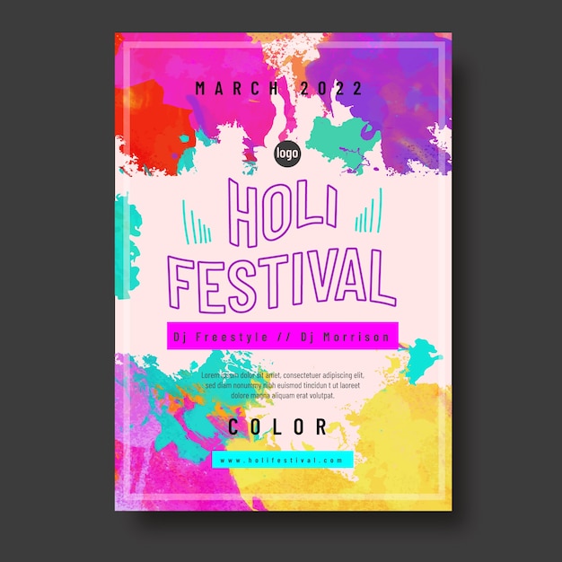 Vector watercolor holi vertical poster template